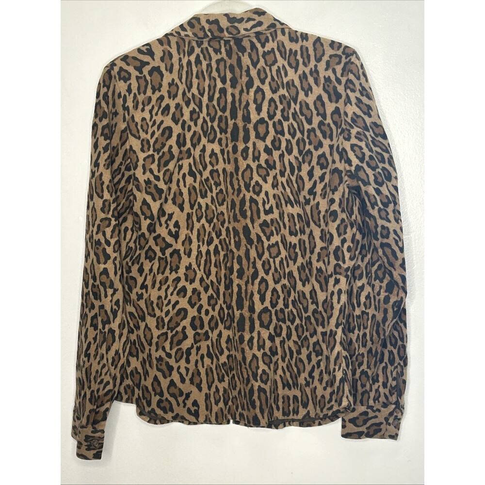 KAREN KANE Leopard Top Large Button Up Flannel Long Sleeve Brown Black Cozy - Picture 3 of 3